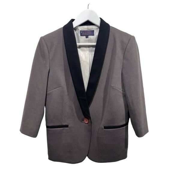 James Jeans Womens Medium Ponte Knit Tuxedo Blazer Jacket Taupe Black Lapel - Picture 1 of 13